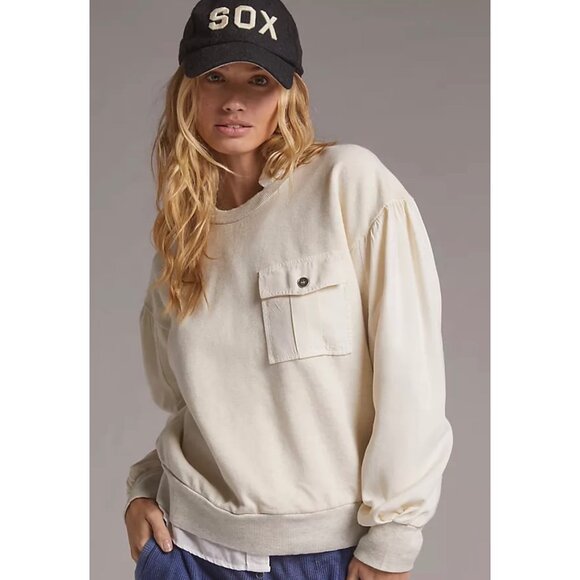 Anthropologie Tops - T.La Ribbed Trim Pocket Crewneck Pullover Sweatshirt Lounge Anthropologie Medium